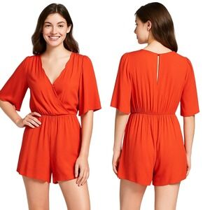 Jun and Ivy Francesca's‎ Shelly Scalloped Red Wrap Romper Short Sleeve Casual S